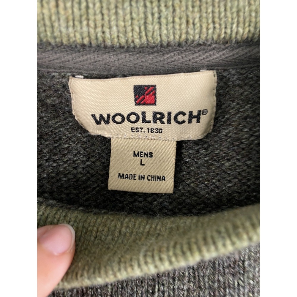 Woolrich Knit Sweater Men's Sz L Military Green Wool Blend Rustic Winter Cabin - Picture 6 of 11